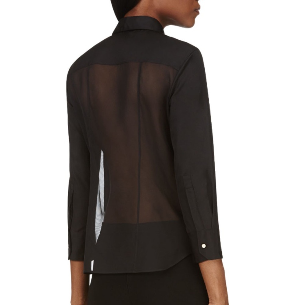 Calvin Klein Collection Black Poplin Shirt w Sheer Georgette Back, Size M